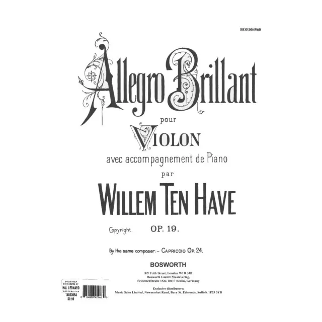 Bosworth Ten Have Allegro Brillant Violinnoten Klavier op 19