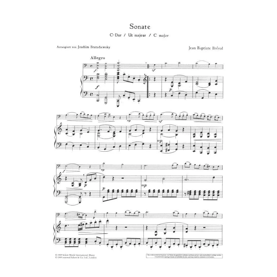 Schott Breval Sonate C-Dur Cello Klavier Noten Stutschewsky