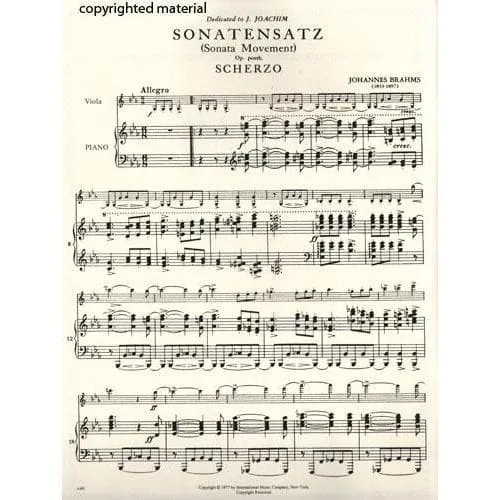 Shar Music Brahms Sonatensatz Scherzo Noten Viola Klavier c-moll