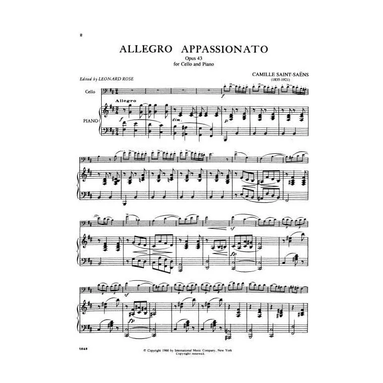 Saint-Saens Allegro Appassionato Op 43 Cello Noten