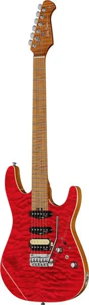 Harley Benton Fusion-IV HSS MN QRG E-Gitarre Raspberry Gloss Tremolo