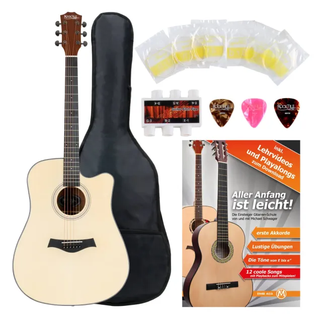Rocktile WSD-101C NT Westerngitarre Starter-Set Dreadnought Fichte