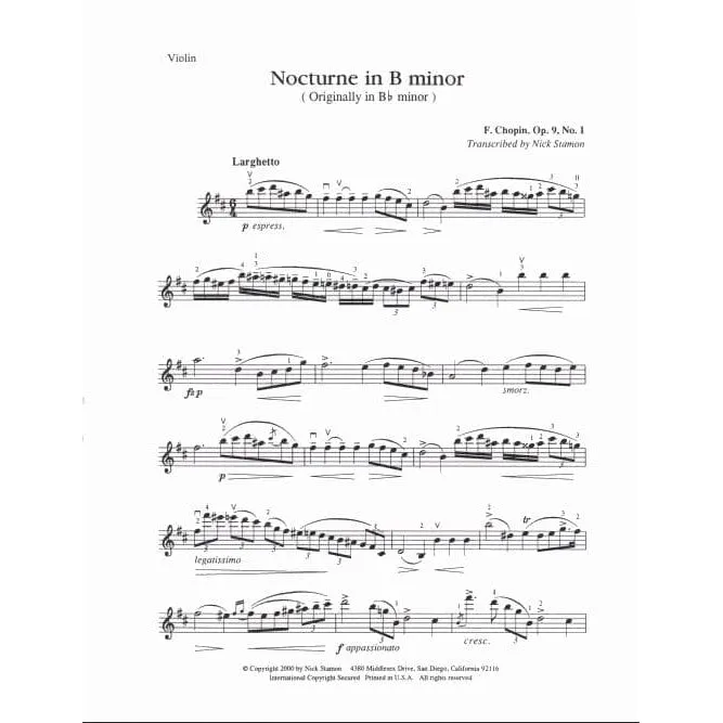 Shar Music Chopin Nocturne h-moll op.9 Nr.1 Noten Violine Klavier