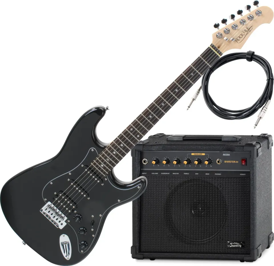 Rocktile Pro ST60-BK E-Gitarre All Black Set HSS