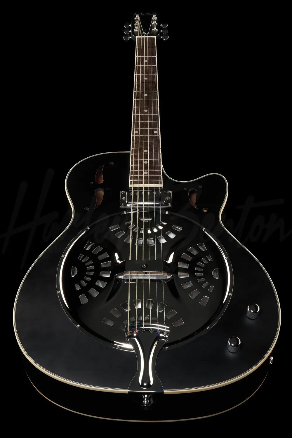 Harley Benton Santos CLN-150CE Resonatorgitarre Schwarz Spider
