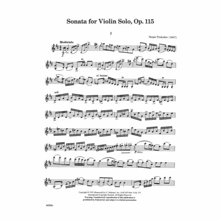 Schirmer Prokofjew Sonate Solo-Violine Op. 115 Noten modern