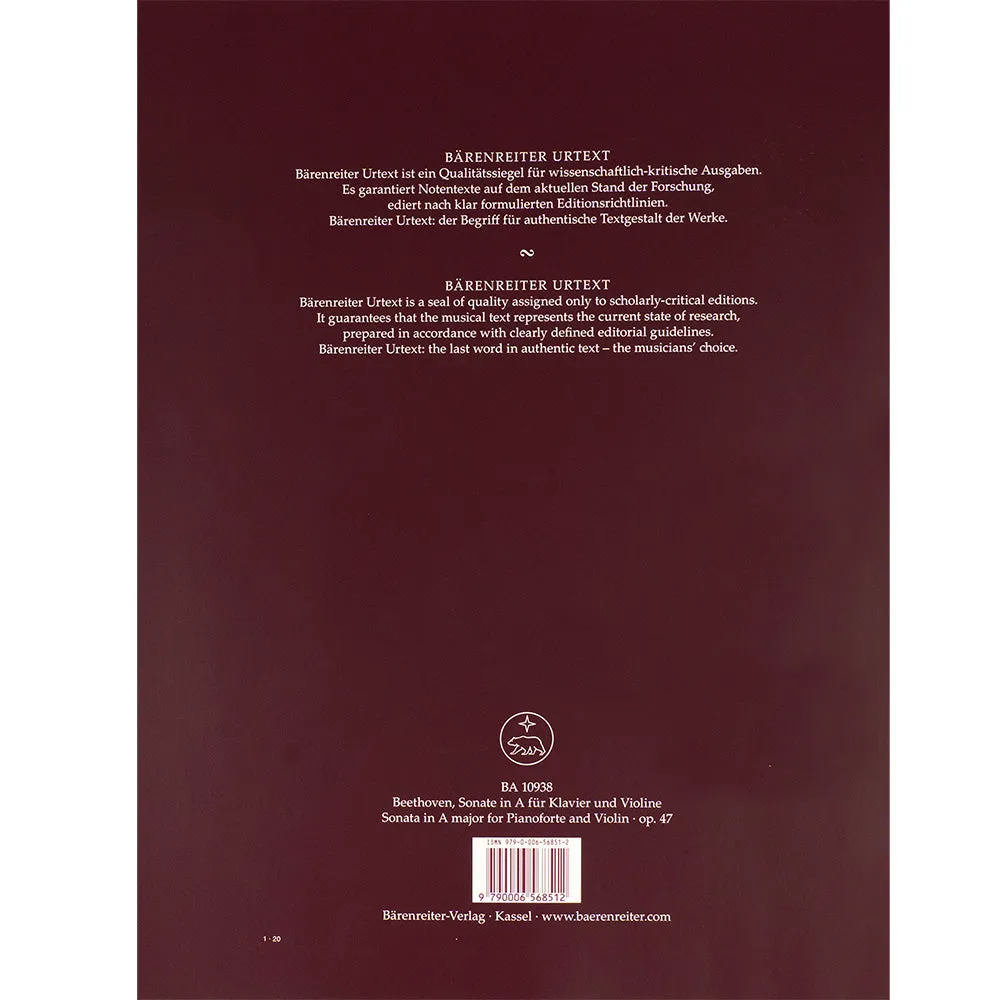 Bärenreiter Beethoven Kreutzer-Sonate op. 47 Noten Violine Klavier Urtext