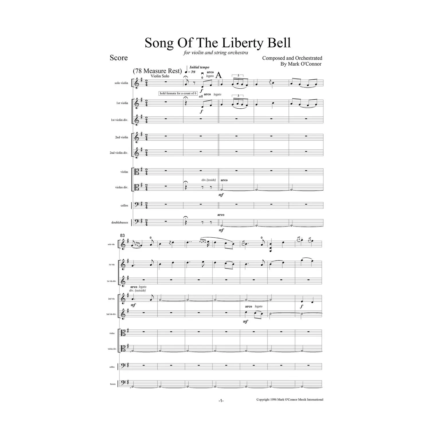 Mark O’Connor Song of the Liberty Bell Noten Violine Partitur