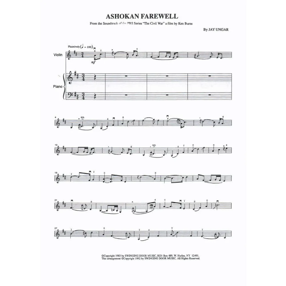Mel Bay Ashokan Farewell Violinnoten Violine Klavier Gitarre
