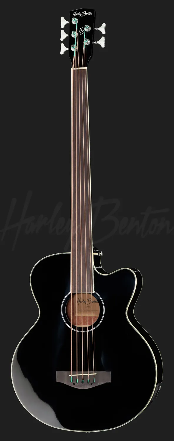 Harley Benton B-35BK-FL 5-Saiter Akustikbass Schwarz bundlos