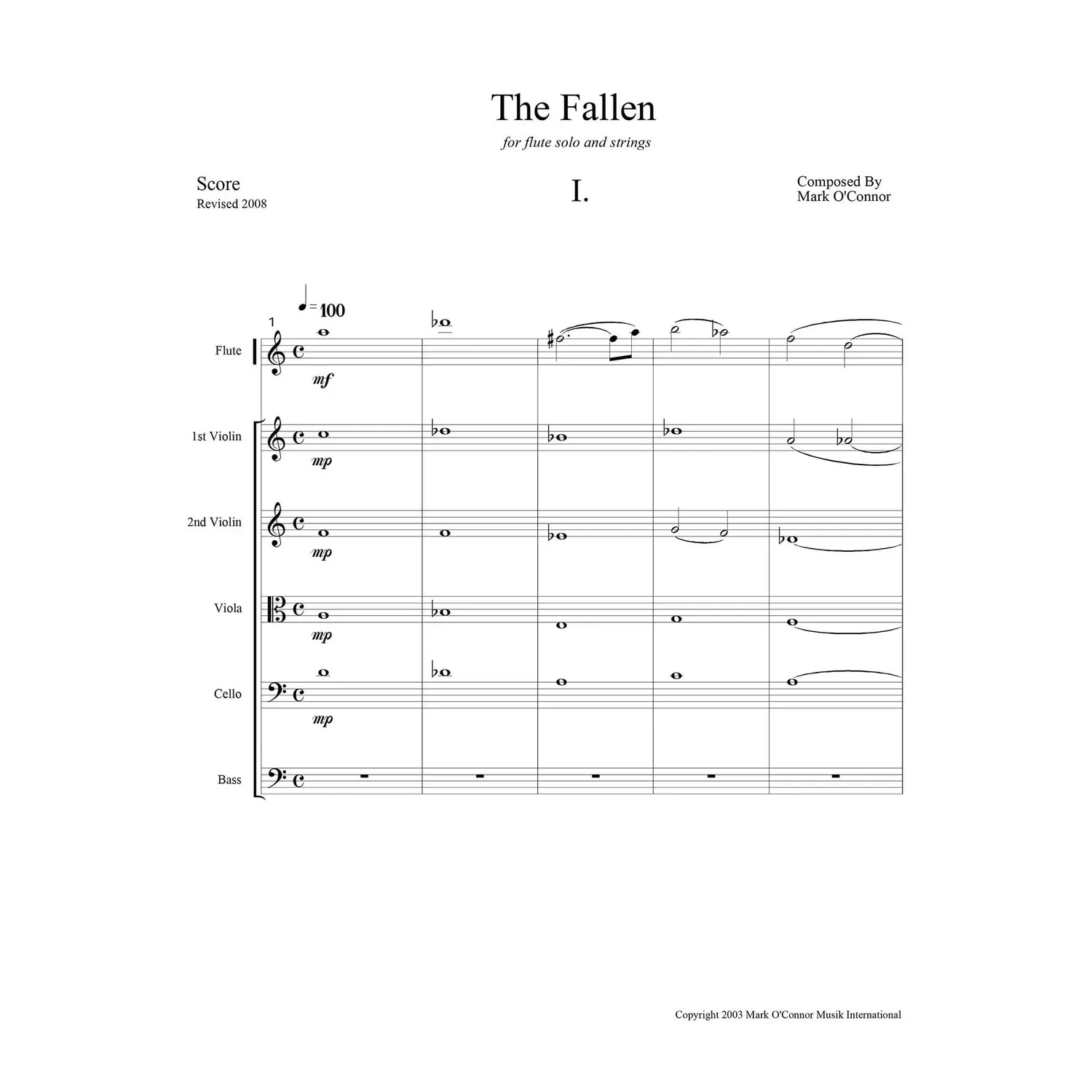 O'Connor The Fallen Partitur Flöte Streicher Download