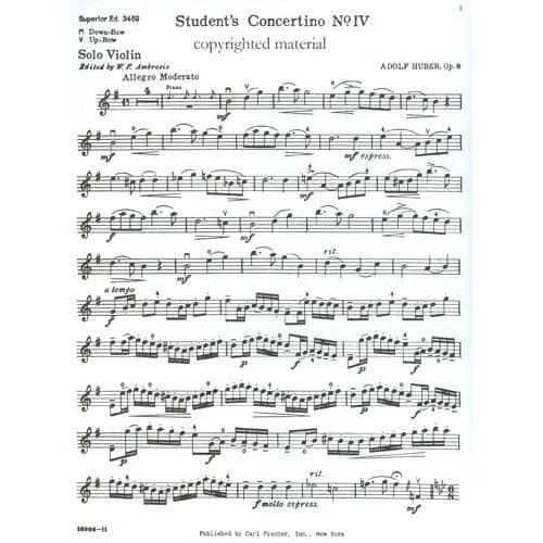 Huber Concertino G-Dur Op. 8 Nr. 4 Violinnoten Klavier