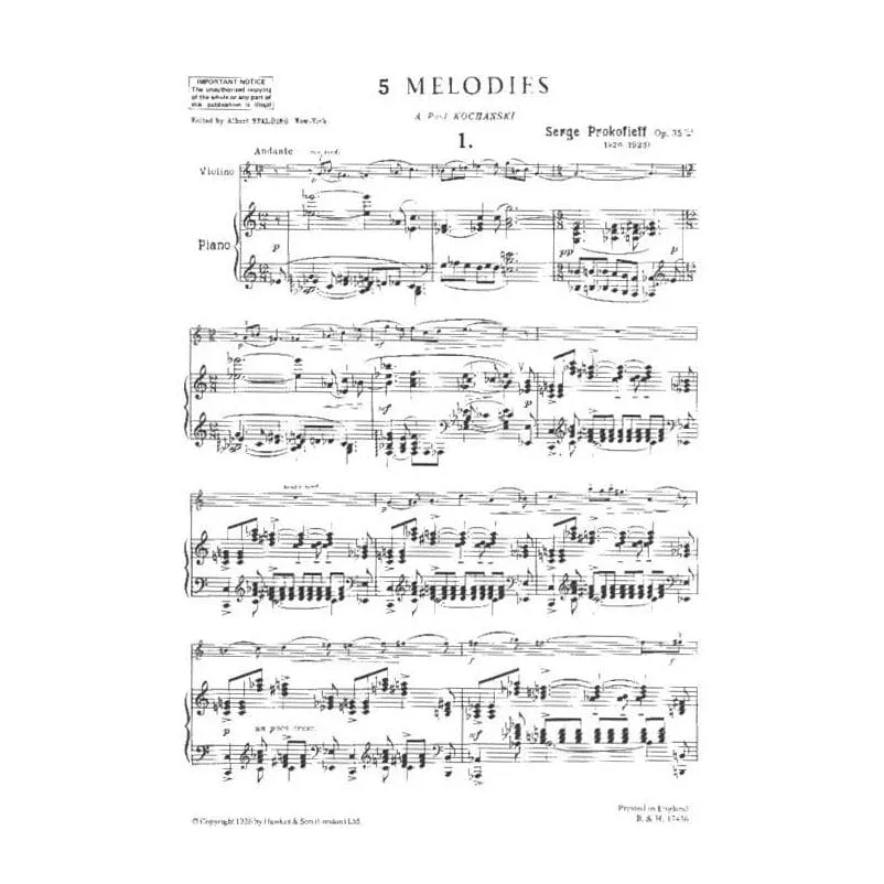 Shar Music Prokofiev Fünf Melodien Op. 35 Noten für Violine und Klavier