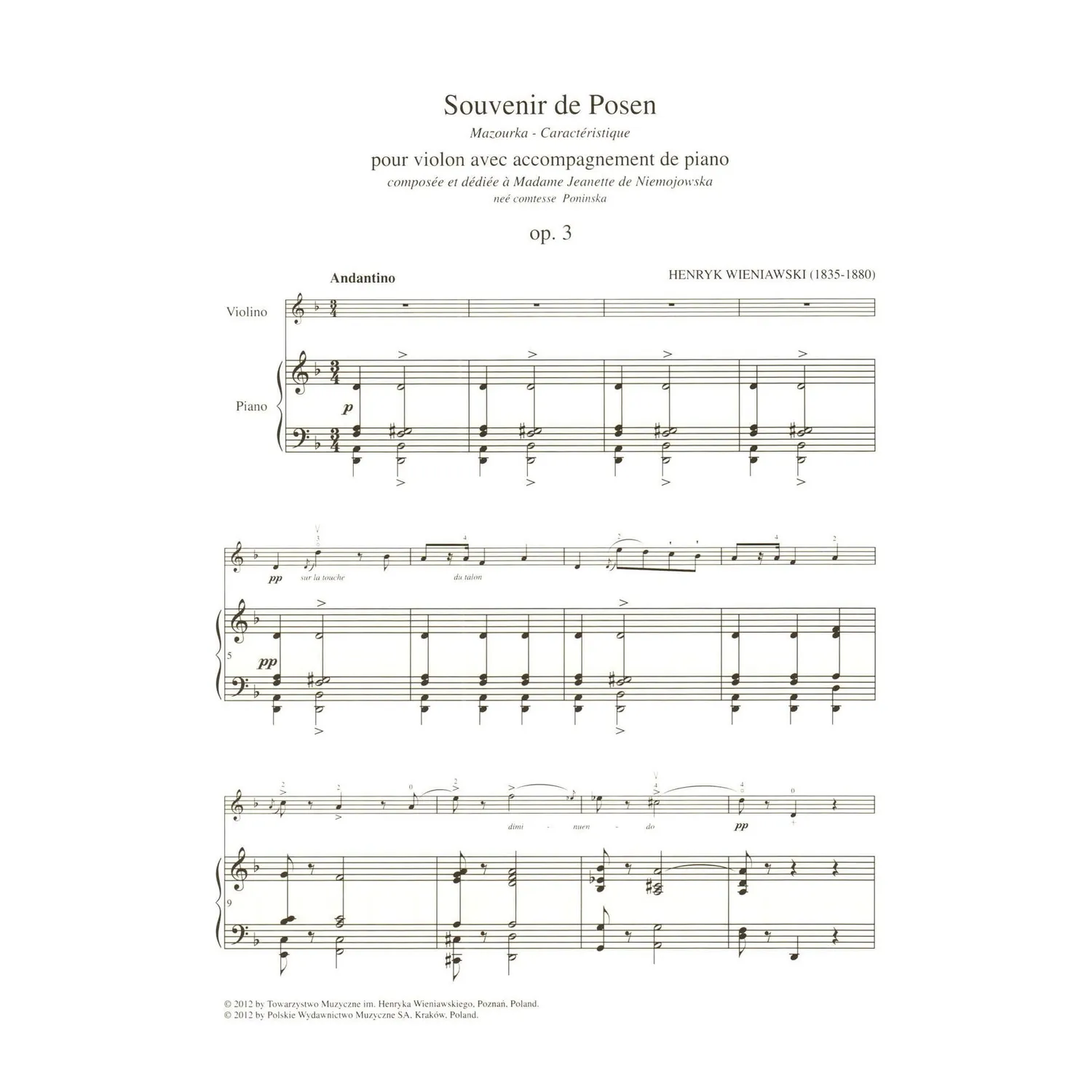 PWM Wieniawski Souvenir de Posen Opus 3 Noten Violine Klavier fortgeschritten
