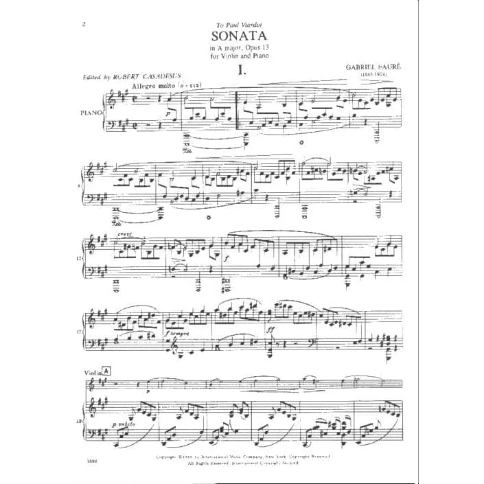 Fauré Sonate Nr.1 A-Dur op.13 Violine Klavier Noten