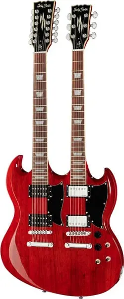 Harley Benton Vintage DC-Custom Cherry 612 Double-Neck E-Gitarre