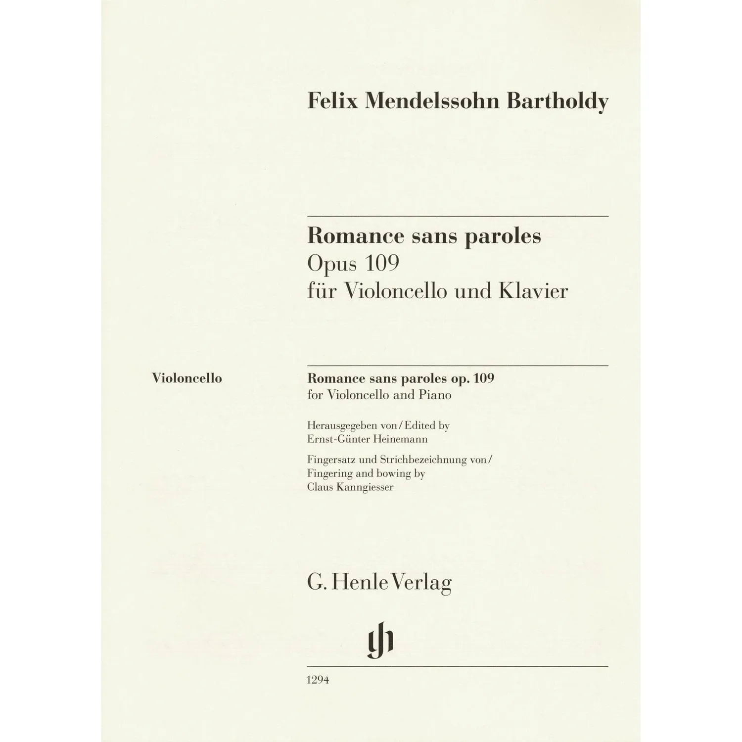 Henle Mendelssohn Romance sans paroles Op.109 Cellonoten Urtext