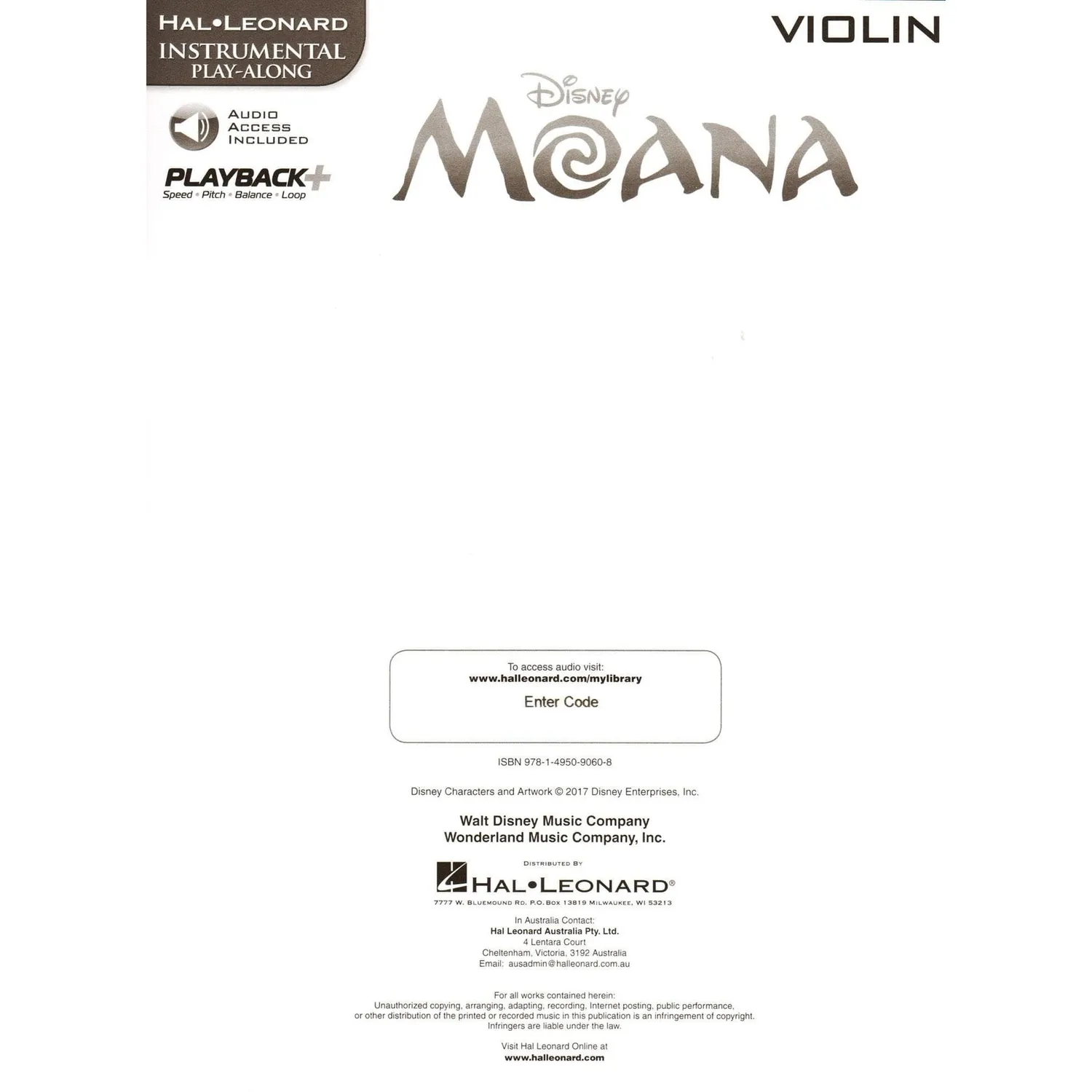 Hal Leonard Disney Moana Play-Along Violinenoten mit Audio