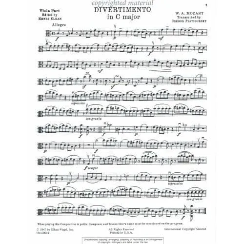 Mozart Divertimento C-Dur Bratschennoten Klavier Piatigorsky