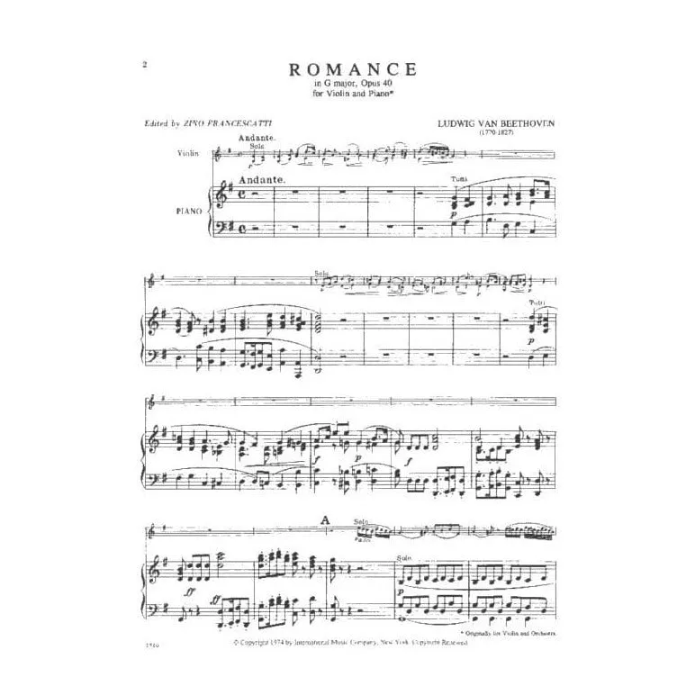 Beethoven Two Romances Op 40 50 Violinnoten Klavier