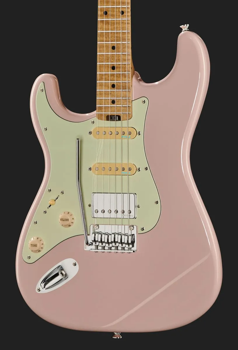 Harley Benton ST-Modern Plus MN HSS LH E-Gitarre Shell Pink Edelstahl