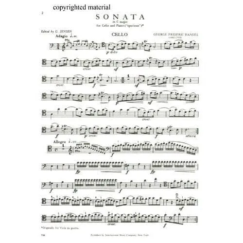 International Handel Sonata C-Dur Noten Cello Klavier