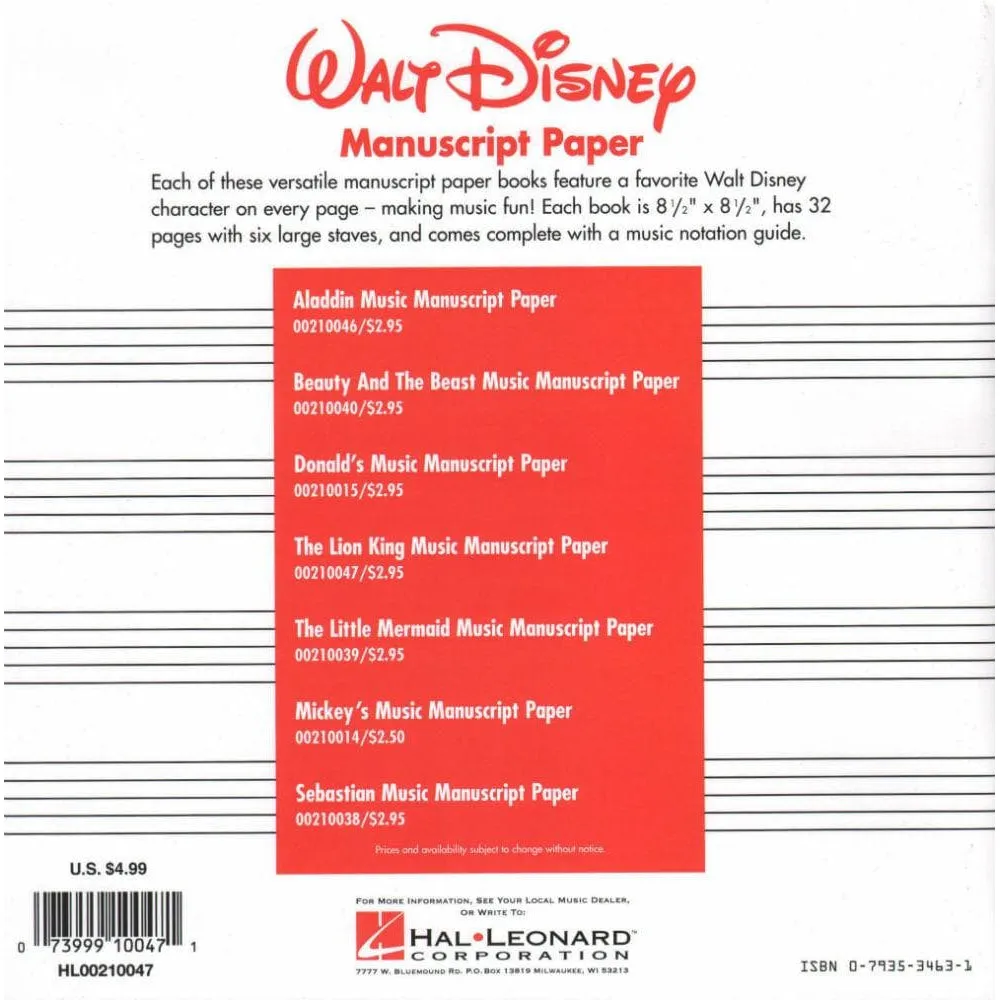 Shar Music Lion King Manuskriptpapier Notenpapier 12 Systeme
