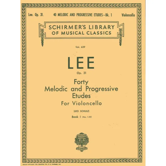 Schirmer Lee Op 31 Etüden Noten für Cello solo Band 1