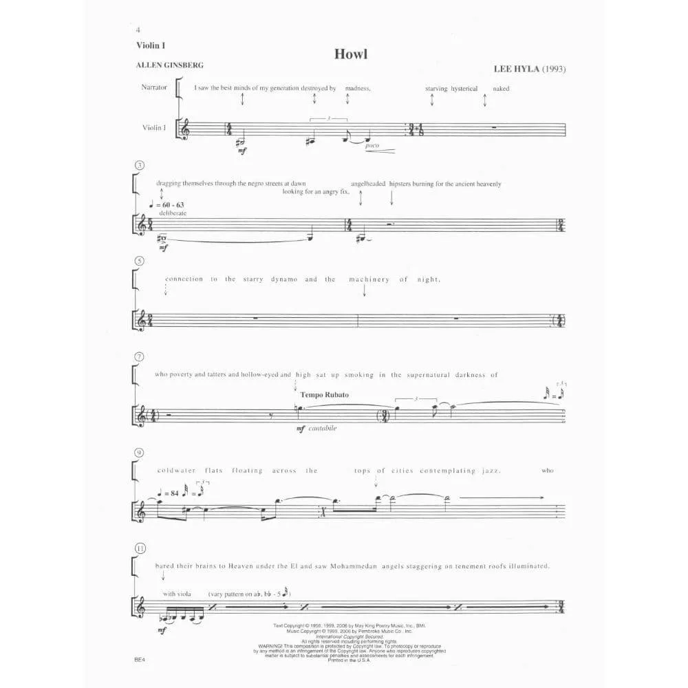 Carl Fischer Howl Erzähler Streichquartett Noten