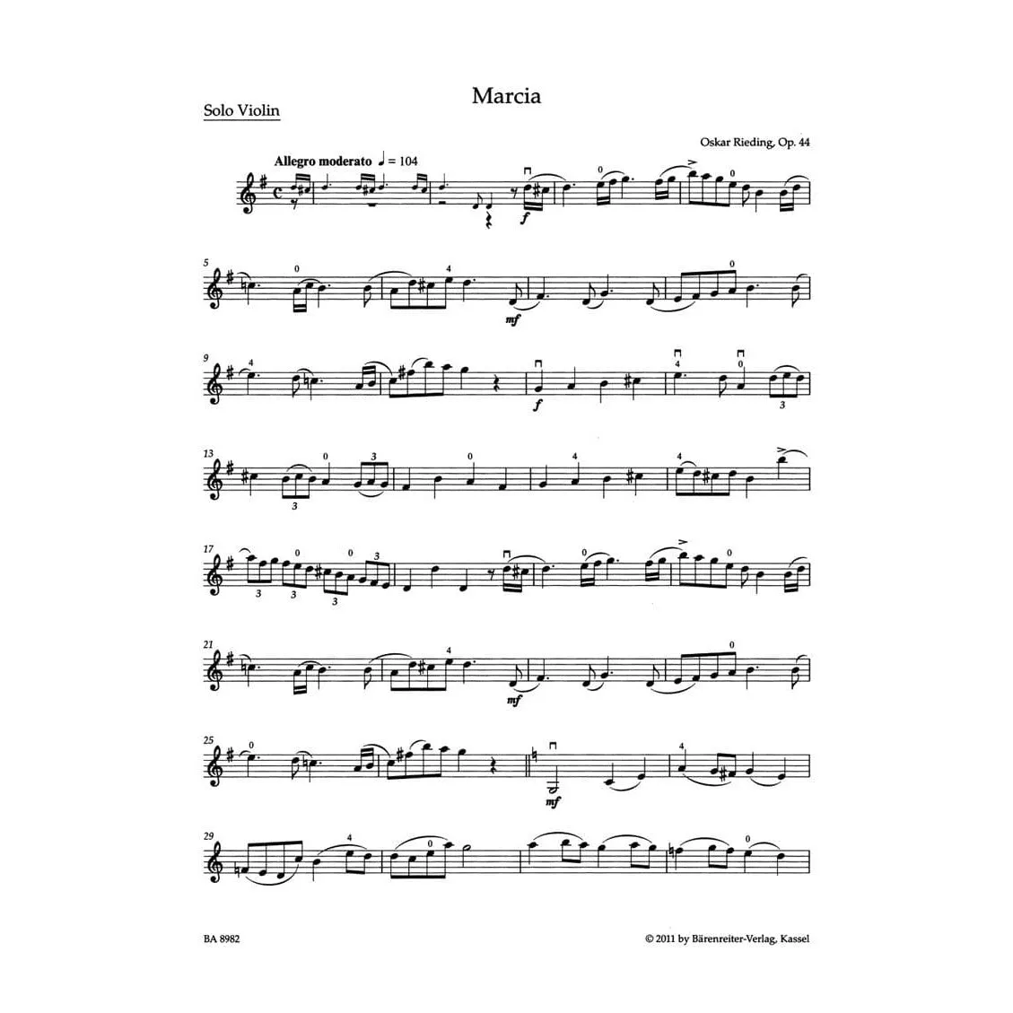 Bärenreiter Rieding Marcia Op.44 Rondo Noten Violine Klavier
