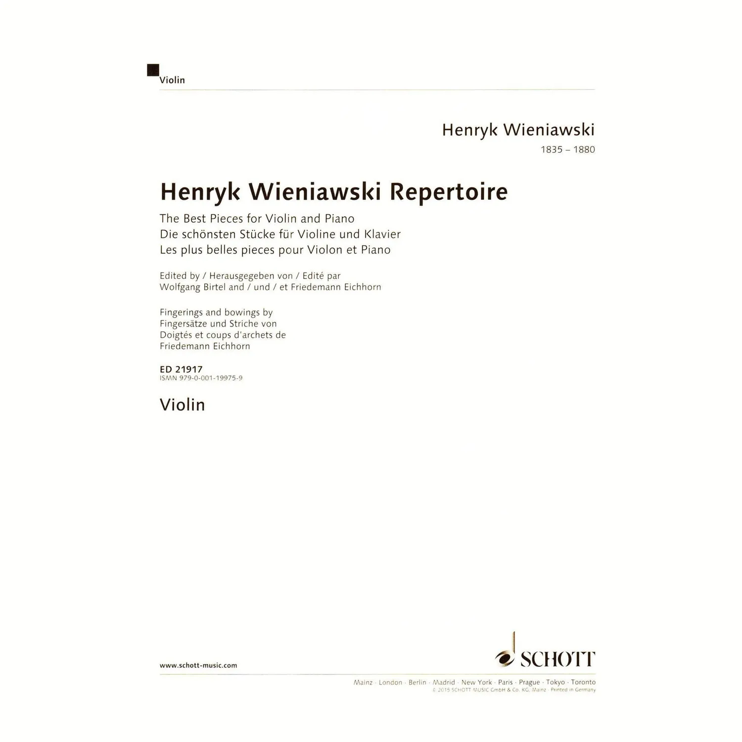 Schott Wieniawski Repertoire Violin-Noten Klavier
