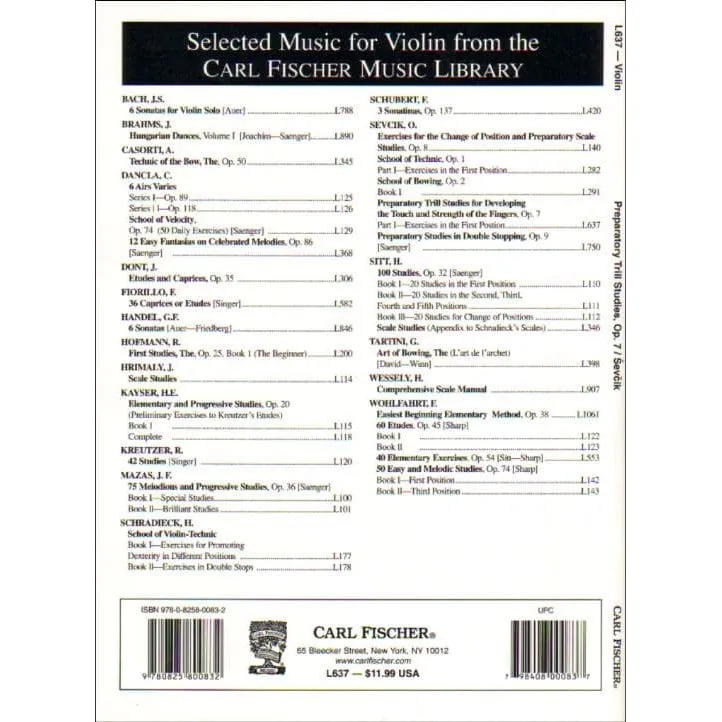 Sevcik Preparatory Trill Studies Op 7 Violine Heft 1