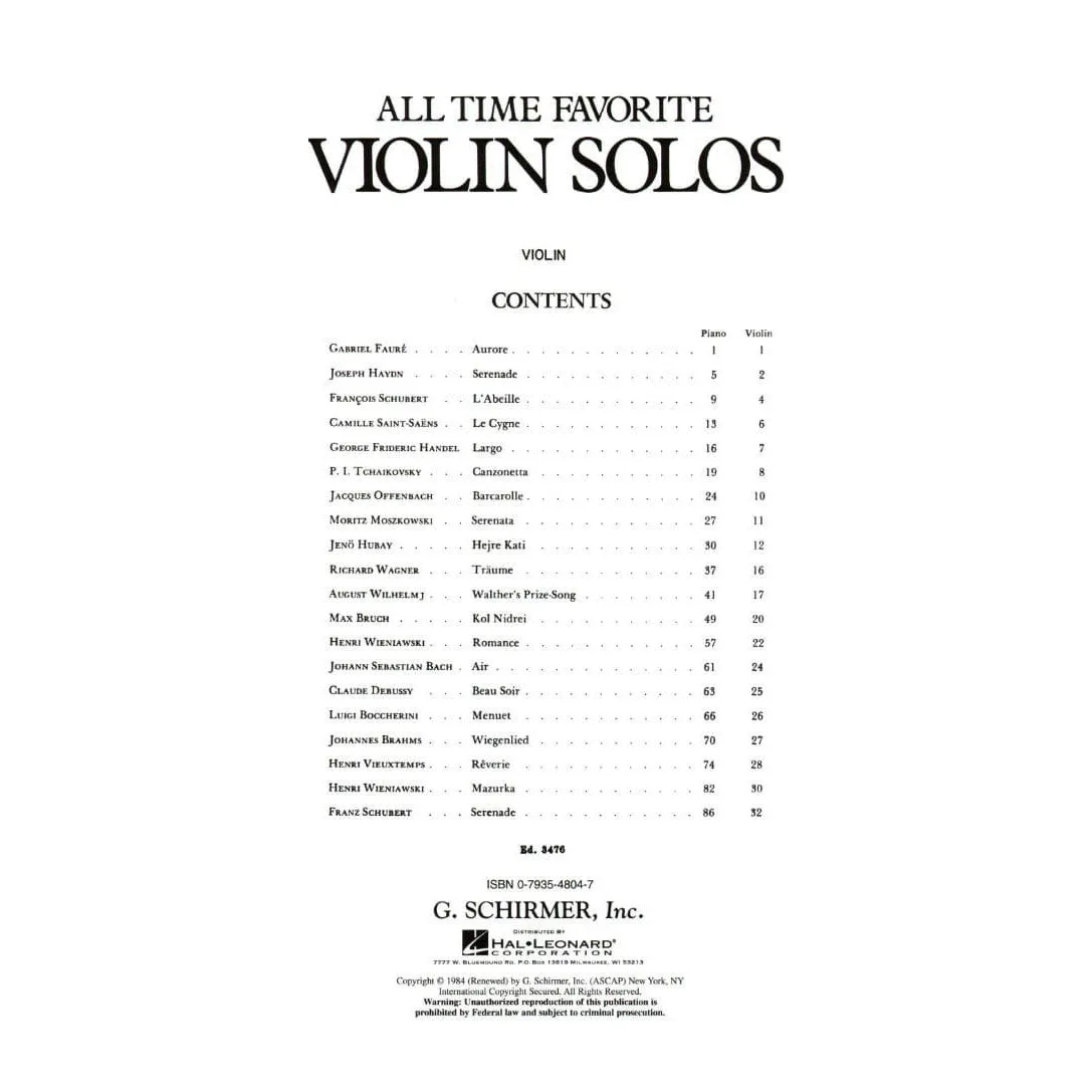 G. Schirmer All Time Favorite Violin Solos Geigennoten Klavier