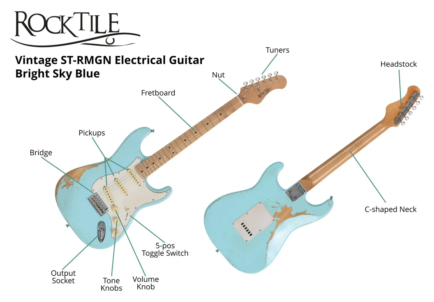 Rocktile Vinstage ST-RMGN E-Gitarre Bright Sky Blue Relic