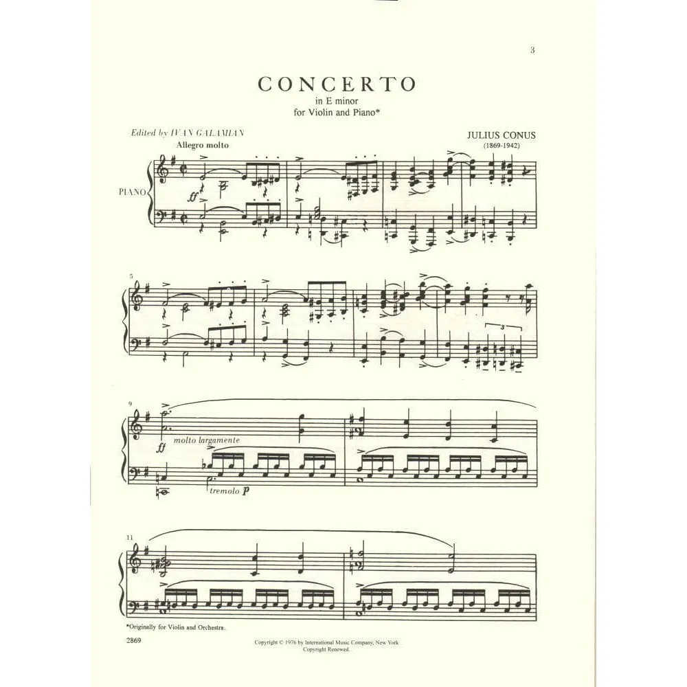 International Conus Konzert e-Moll Noten Violine Klavier Galamian