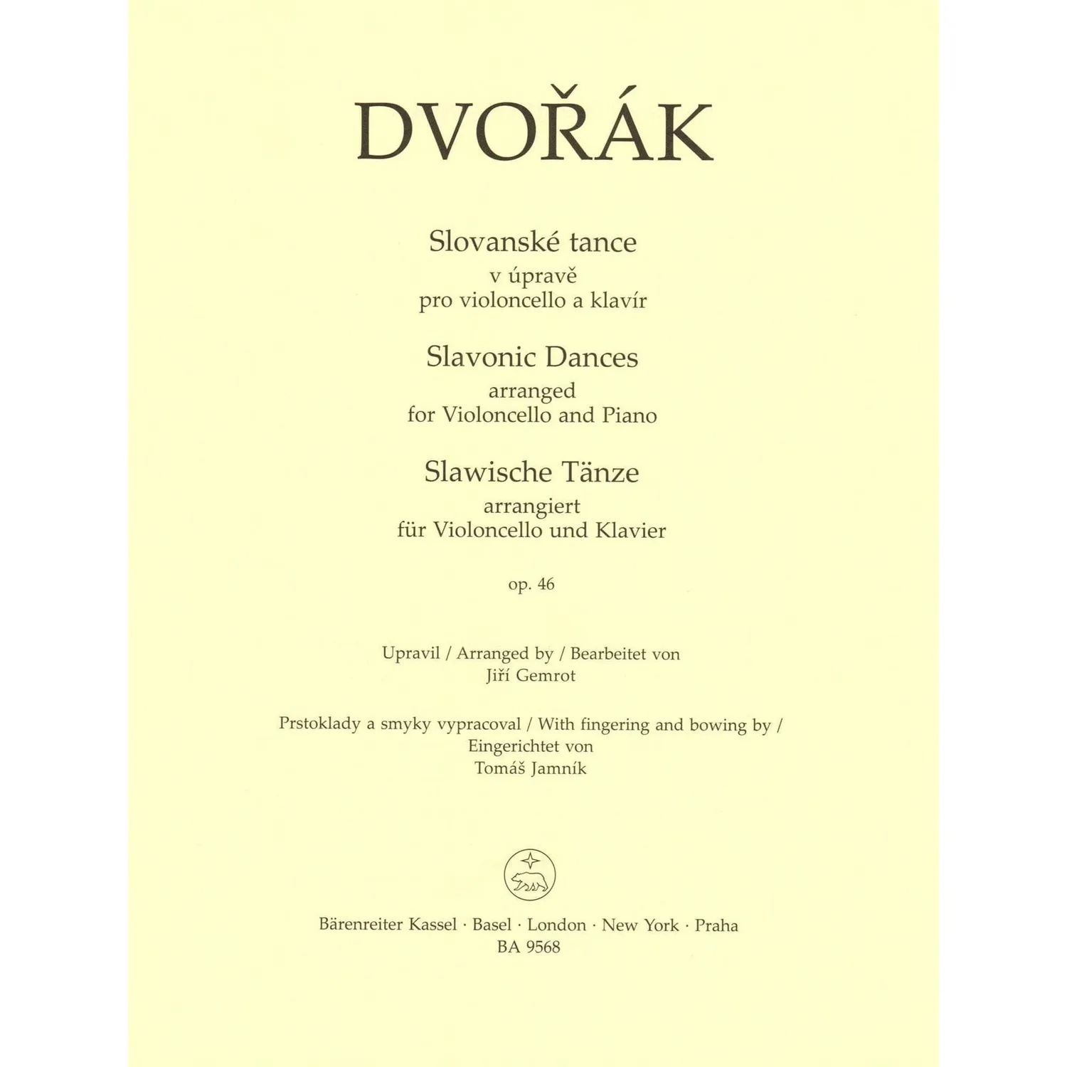 Bärenreiter Dvořák Slawische Tänze Op.46 Cello Klavier