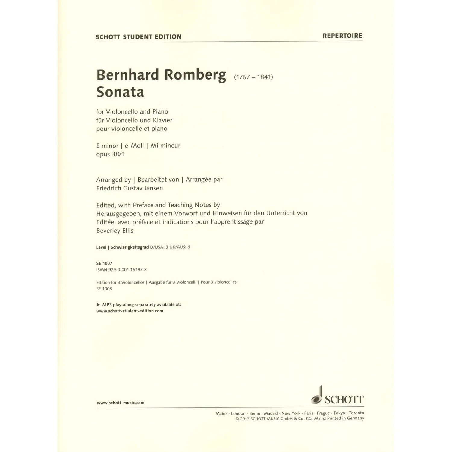 Shar Music Romberg Sonate e-Moll Op. 38/1 Noten für Cello