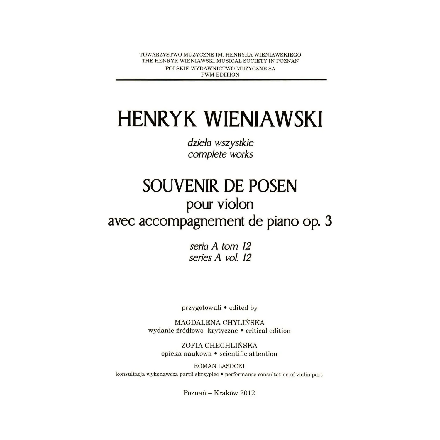 PWM Wieniawski Souvenir de Posen Opus 3 Noten Violine Klavier fortgeschritten