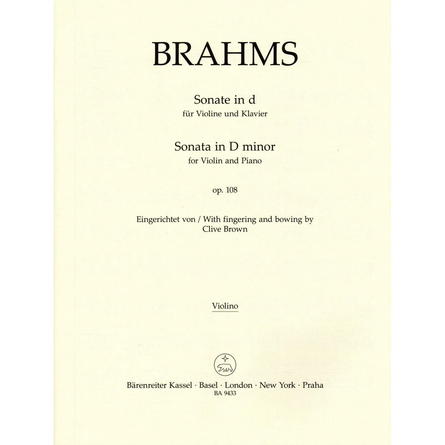 Bärenreiter Brahms Sonate d-Moll Op 108 Noten Violine