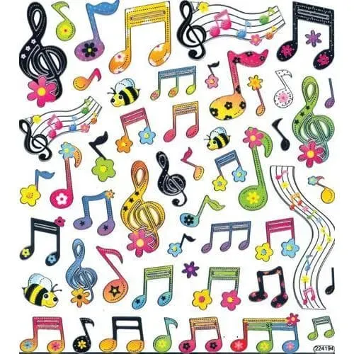 Shar Music Floral Music Notes Aufkleber 50 Stück Relief bunt