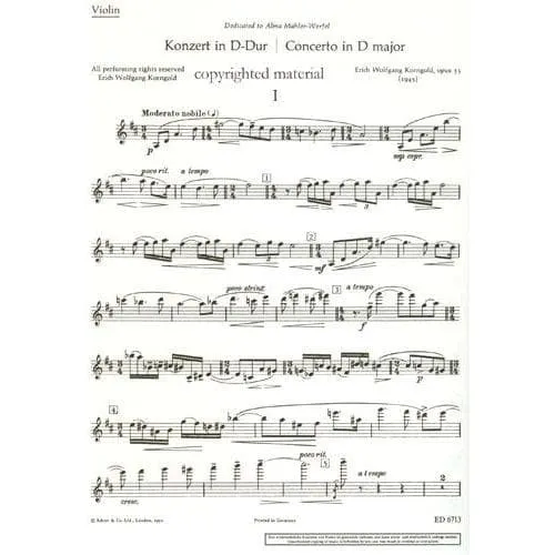 Korngold Konzert D-Dur Op.35 Noten Violine Klavier Schott