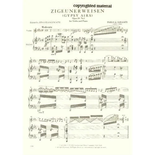 Shar Sarasate Zigeunerweisen op.20 Violinennoten Francescatti
