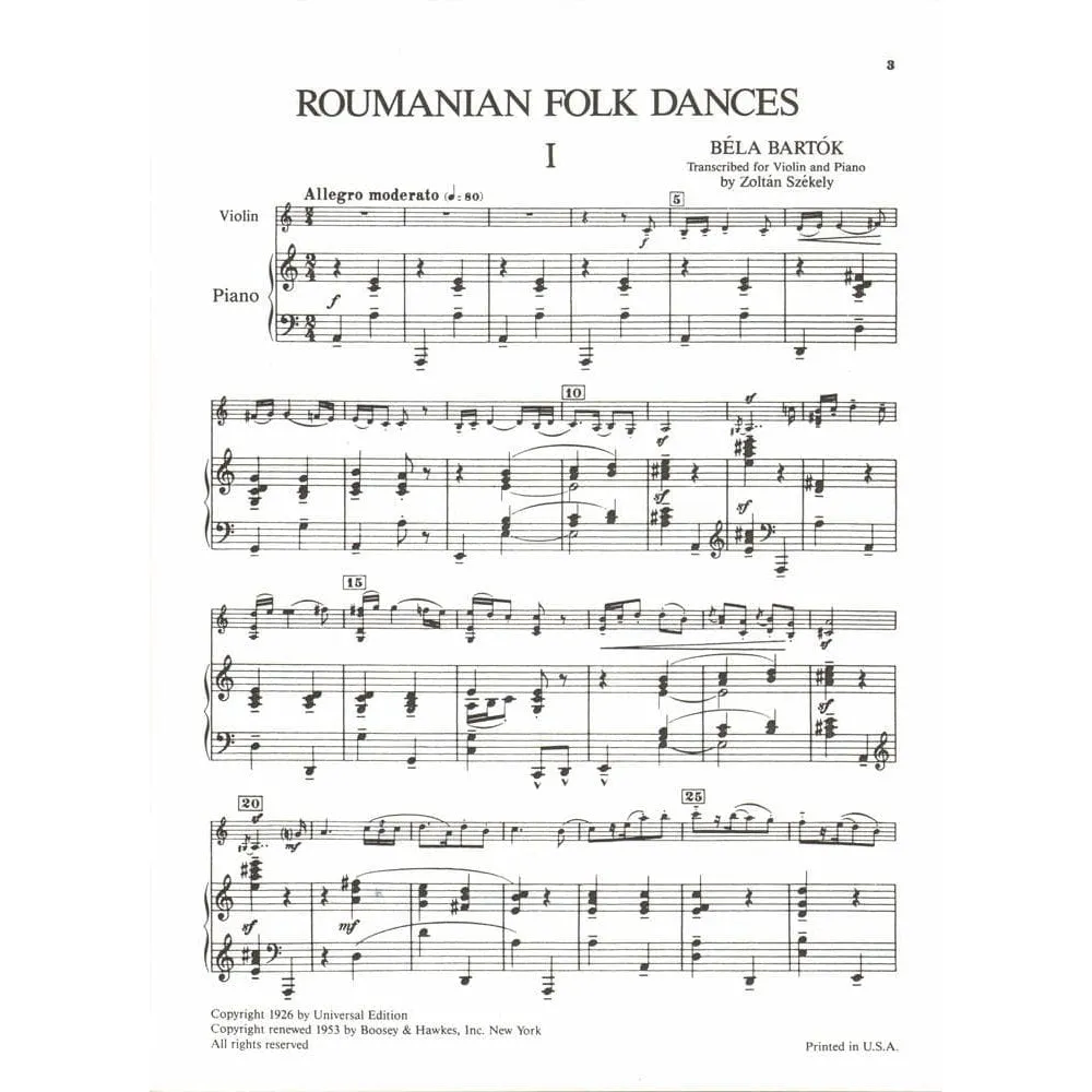 Shar Music Bartok Rumänische Volkstänze Noten Violine Klavier