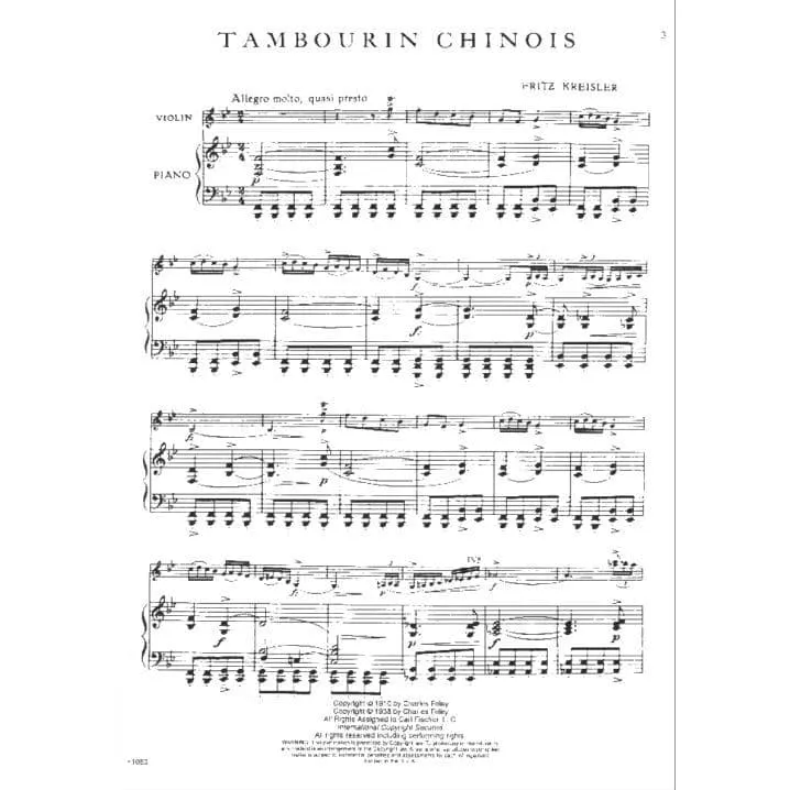 Shar Music Kreisler Tambourin Chinois Noten Violine Klavier