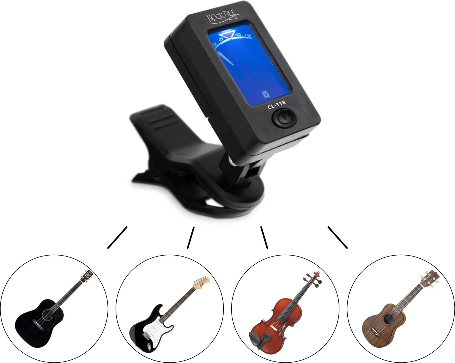 Rocktile CL-118 Clip Tuner Stimmgerät chromatisch schwarz