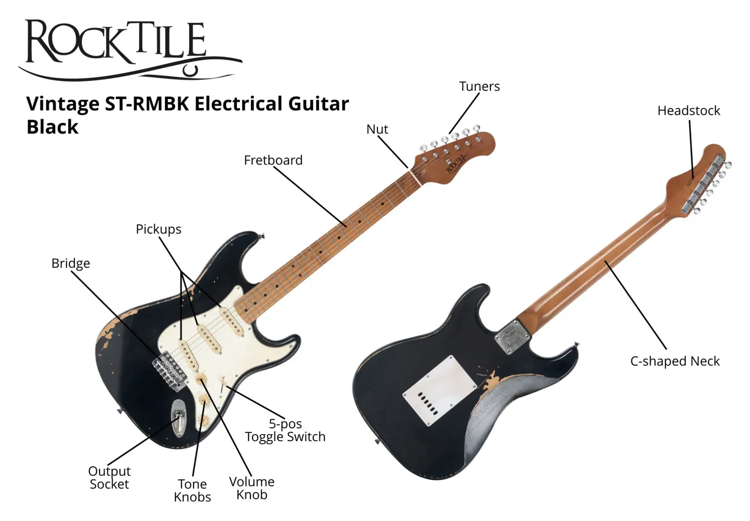 Rocktile Vinstage ST-RMBK E-Gitarre Black Aged Relic