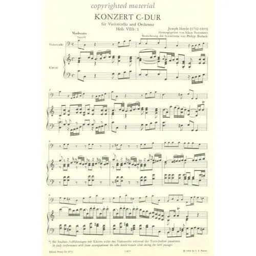 Peters Haydn Cellokonzert C-Dur Hob VIIb:1 Noten Cello Klavier