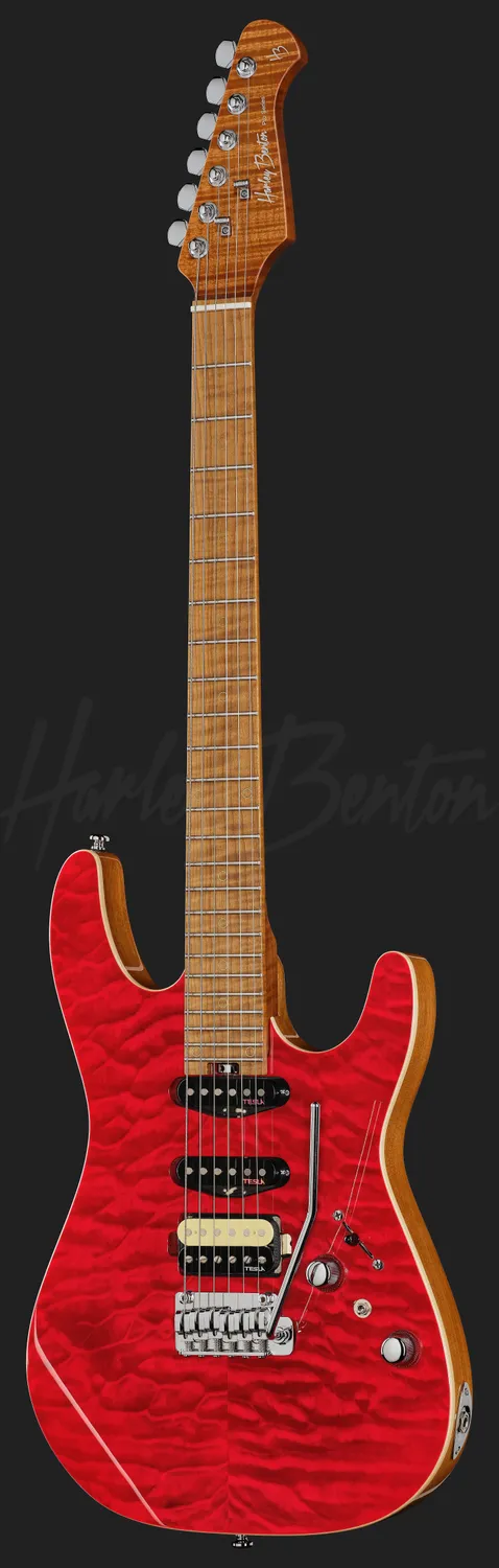 Harley Benton Fusion-IV HSS MN QRG E-Gitarre Raspberry Gloss Tremolo
