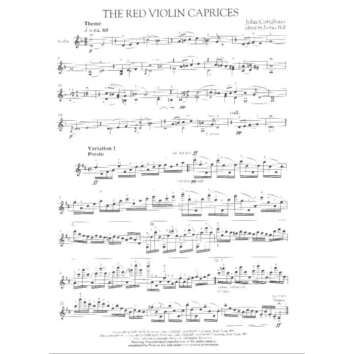 Shar Music Corigliano Red Violin Caprices Noten Solo-Violine Bell