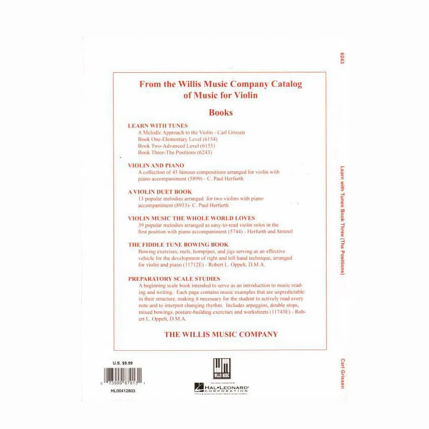 Willis Grissen Learn with Tunes Book 3 Noten Violine Lagen